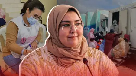 اتهامات بالاستغلال الانتخابي تُلاحق قافلة طبية بأولاد تايمة نادية بوهدود رئيسة جماعة ولاد تايمة (صورة مركبة)