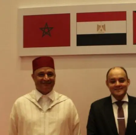 توتر تجاري بين المغرب ومصر.. هل يعصف باتفاقية أكادير؟ ( تحليل إخباري) رياض مزور وزير الصناعة والتجارة المغربي، ونظيره المصري أحمد سمير (أرشيف)